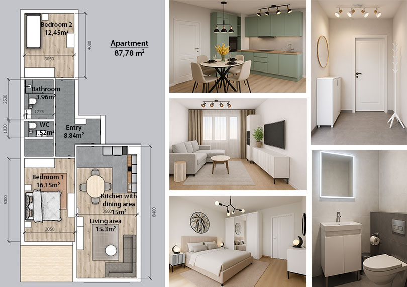 Demo projects for a three-room apartment - Project 1