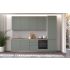Straight kitchen IRENE, Right, 300 cm, green fronts, cadiz oak worktop and light grey wall panel