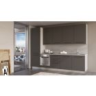 Права кухня LINE, 300 см, лице тъмно сиво, плот и гръб цимент