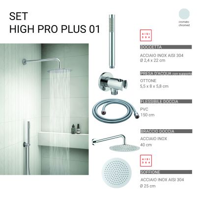 Комплект душ High Pro Plus 01, пита 25 см, хром