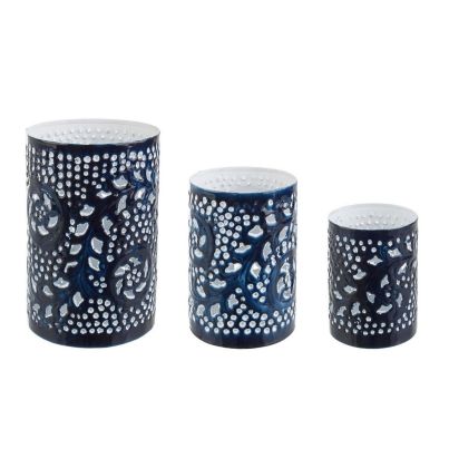 SET3 YANNICK BLUE CYL CANDLE HOLDER