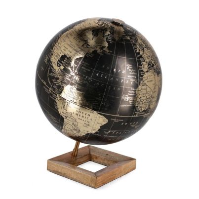 ADVENTURE BLACK SQU WOOD DECOR GLOBE H38