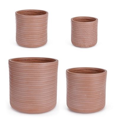 SET4 TRESSAGE CYL TERRACOTTA VASE HOLDER