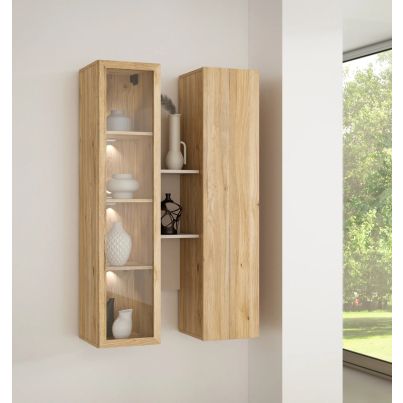 Стенен шкаф TWO 85 см, дъб маувела/пясък, LED Осветление