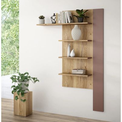 Vertical shelf 130 cm TWO, Terracotta/Mauvella oak