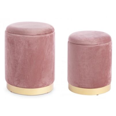 POLINA ANTIQUED PINK SET2 STORAGE POUF