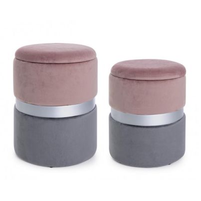 POLINA PINK-GREY SET2 POUF W-CONT.