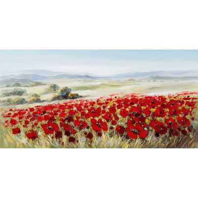 Acrylic painting Landscape with poppies 70x140cm