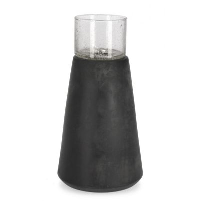 MARDAN BLACK GLASS CANDLE HOLDER H25