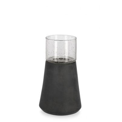 MARDAN BLACK GLASS CANDLE HOLDER H20