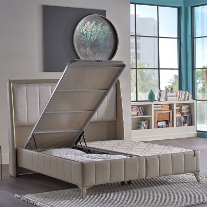 Bedstead with storage and headboard 160x200 BELLA light brown