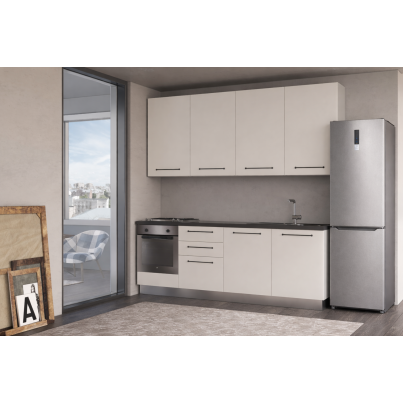 Оборудвана Права кухня LINE, 240 см, лице сиво ангора, плот антрацит и гръб светло сиво