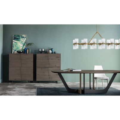 Dining table COSMOPOLITAN with solid top and metal base 220x100x75,5cm Rovere grigio - Sample
