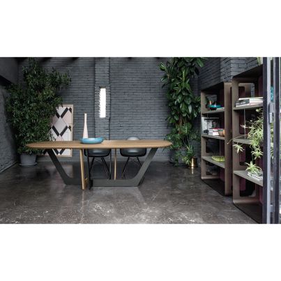 Dining table COSMOPOLITAN with solid top and metal base 220x100x75,5cm Natural Caramel