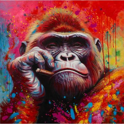 Acrylic painting Smoking Gorilla 90x90cm