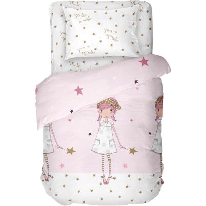 Единичен комплект спално бельо DILIOS Желание, 3 части, бял/лилав