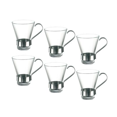 Coffee cups with metal handle YPSILON 110ml 6pcs. clear