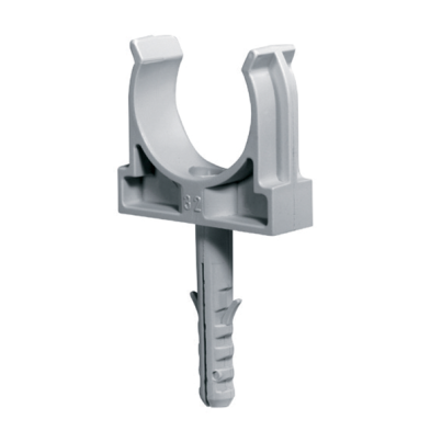 PVC conduit clips with plug and steel screw ECS D16 X 100 Technopolymer Gray RAL7035 PVC conduit clips with plug and steel screw