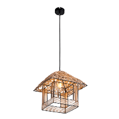 WOODY-H PENDANT 1XE27 BLACK /RATTAN