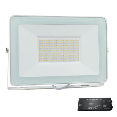 VEGA100 slim SMD 100W LED floodlight 3000K WH+emergency kit