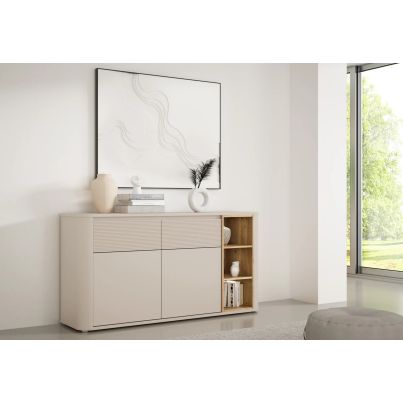 Комод TWO, дъб маувела/пясъчно бежово, LED Осветление