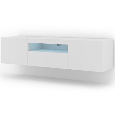 ТВ шкаф AURA 150 стоящ/окачен, бял мат, LED
