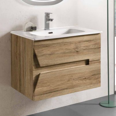 HAITI bathroom cabinet with ceramic sink, 70 cm, wood finish