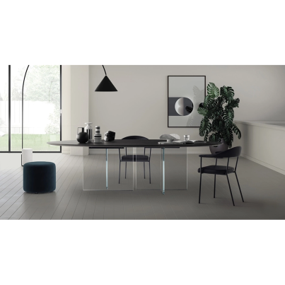 Dining table DAYTONA with solid top and glass legs 250x110x75,5cm Dark Brown - Sample