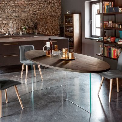 Dining table DAYTONA with solid top and glass legs 250x110x75,5cm Holand Antic - Sample