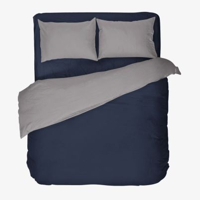 Двоен комплект спално бельо DILIOS Деним, двулицев, 4 части, сив/син