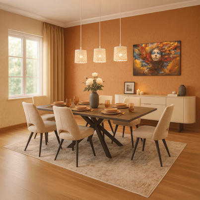 Готов проект за трапезария с луксозен интериор и дизайнерски мебели