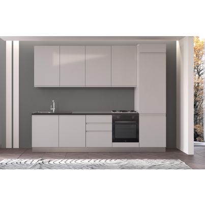 Права кухня IRENE, дясна, 300 см, лице светло сиво, плот и гръб антрацит