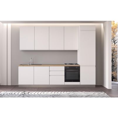 Права кухня IRENE, дясна, 300 см, лице бяло, плот дъб кадиз и бял гръб