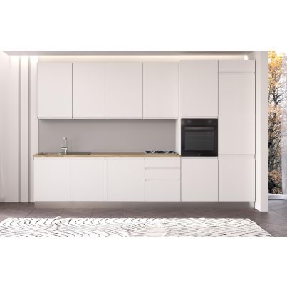 Права кухня IRENE, дясна, 360 см, лице бяло, плот дъб кадиз и бял гръб