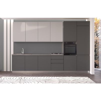 Права кухня IRENE, дясна, 360 см, лице тъмно и светло сиво, плот и гръб цимент