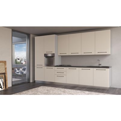 Права кухня LINE, 360 см, лице сиво ангора, плот антрацит, гръб светло сиво