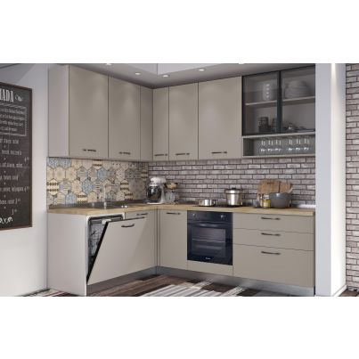 Ъглова кухня VANIA, 187x260 см, лице базалт, плот дъб кадиз и гръб кашмир