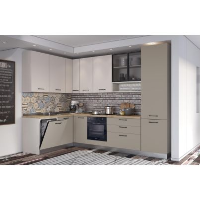 Ъглова кухня VANIA, 187x320 см, лице базалт и кашмир, плот дъб кадиз и гръб кашмир