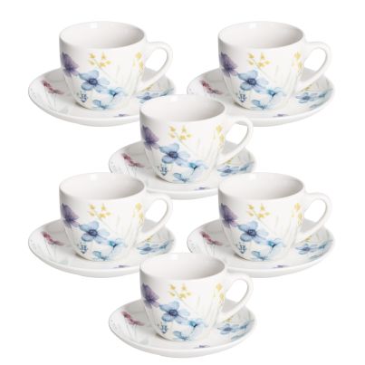Set of 6 Tea cups with saucers IRIS FLORENNE, 200 ml