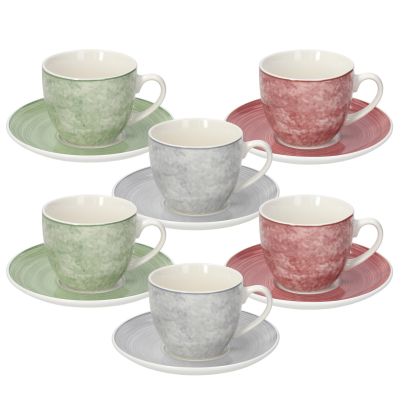 Set of 6 Tea cups with saucers IRIS PETRA, 200 ml