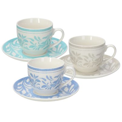 Set of 6 Tea cups with saucers IRIS CELINE, 200 ml