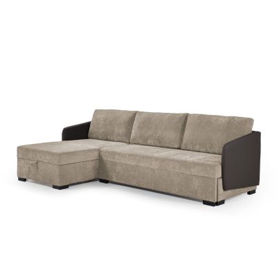 Left corner sofa OSLO with sleep mechanism-dark brown ECO leather