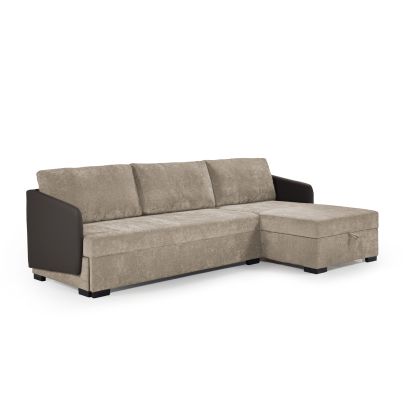 right corner sofa OSLO with sleep mechanism-dark brown in EKO leather
