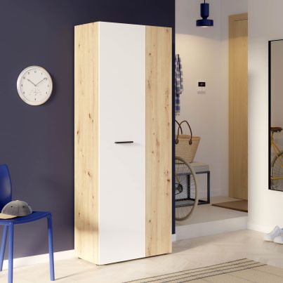 Shoe cabinet SEVENTEEN, 68.7/181.1 cm, White/Artisan oak