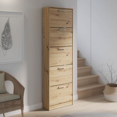 Shoe cabinet SIXTEEN, 58.2/185.5 cm, Artisan oak