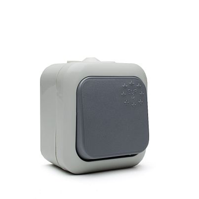 Ключ Еднополюсен Евро НК, сх.1, 10А, 250V, Открит монтаж, IP44, Сив