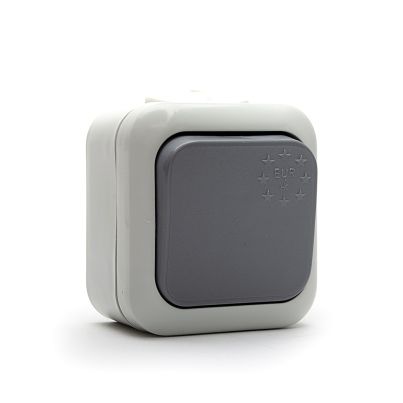 Ключ Девиаторен Евро НК, сх.6, 10А, 250V, Открит монтаж, IP44, Сив