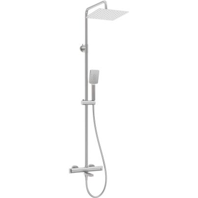Shower column THERM, with bathtub mixer, thermostatic, Brushed steel