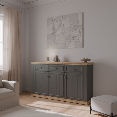 Комод THIRTEEN с чекмеджета и врати 170 см, дъб Маувела/сиво