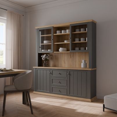Висок бюфет THIRTEEN 183.8 см, дъб Маувела/сиво